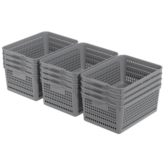 Tstorage 12 Packs Large Plastic Storage Basket, Plastic Baskets for Organizing, Gray