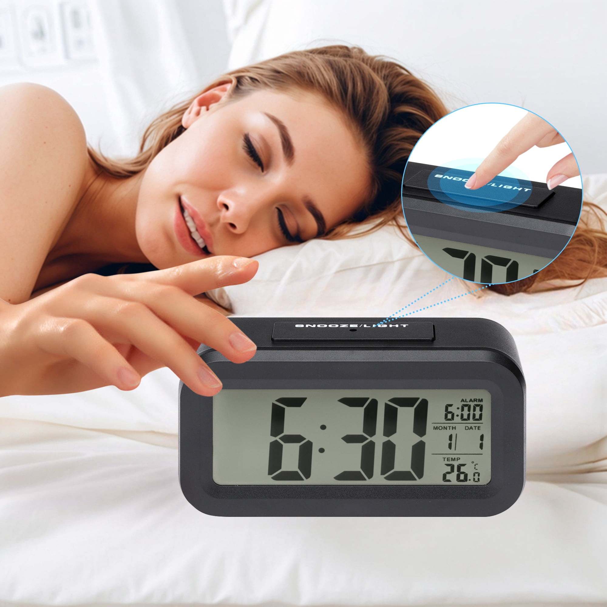 Unique Bargains 2 Pcs Small Digital Alarm Clock 5.5 x 2.8 x 1.8 in Black/Green
