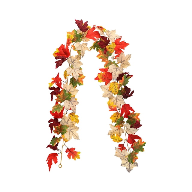 Artificial Maple Leaf Garland 68.89in Fall Rattan Hanging Decor Polyester Autumn Home Christmas Party Wall Mantel Decoration (Multicolor 0.22lb)