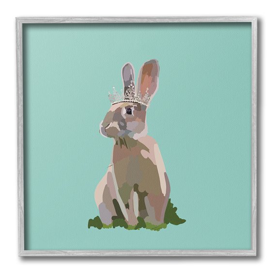 Stupell Industries Rabbit with Royal Crown Animals & Insects Painting Gray Framed Art Print Wall Art, 24 x 24