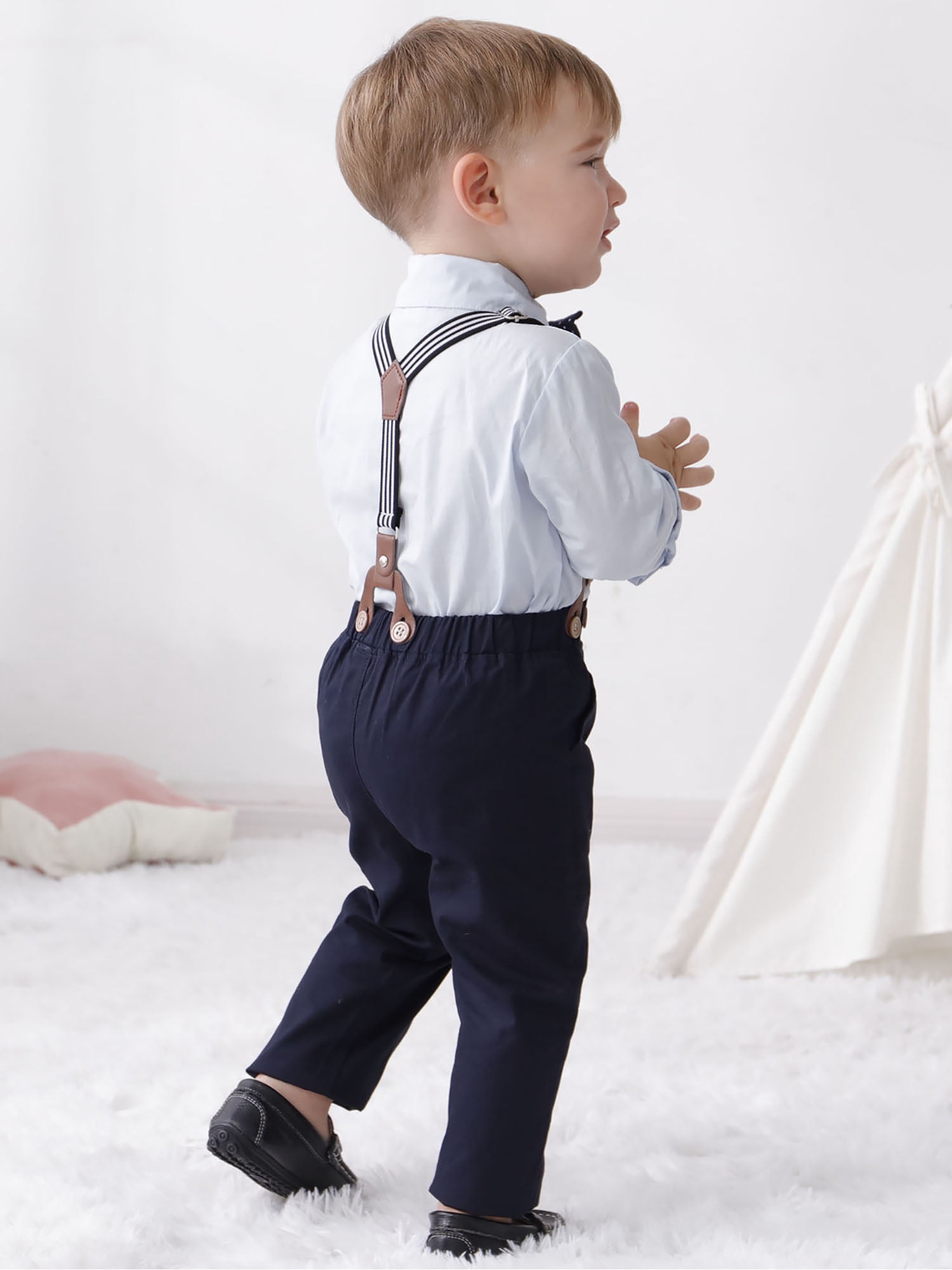 CARETOO Toddler Boy Clothes Set Cotton Fabric Formal Outfits Shirt Suspender Pants Bowtie 1-5T 3pcs