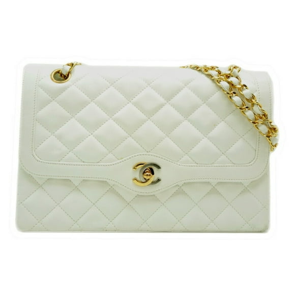 Pre-Owned Chanel Paris Limited Edition Double Flap Shoulder Bag in White Lambskin (Good)