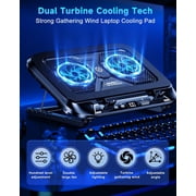 Laptop Cooling Pad with Dual Core Cooler, Gaming Laptop Cooler with 5.5in 2 Powerful Turbofan(9500 RPM), Fast Cooling Laptop 12-21in, 5 Height Stands, 100 Gear Speed, LCD Screen, RGB, Phone Holder