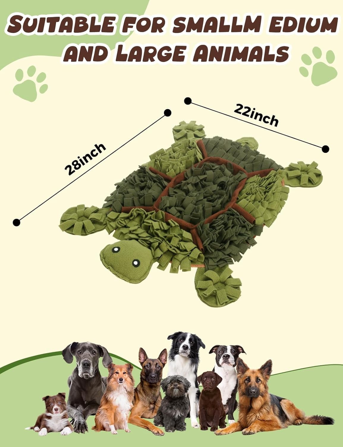 Turtle-Shaped Dog Snuffle Mat, 28.8 x 22.8 Inch Large Interactive Slow Feeder, Nosework Puzzle for Small to Medium Dogs