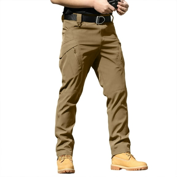 Dresfit Cargo Pants for Men 2026 Big and Tall Work Pants Waterproof Water Repellent Carpenter Trousers Spring Elastic Waist Ripstop Travel Pant with Multipockets Brown L