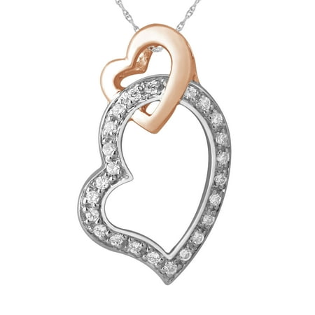 Diamond Double Interlocking Heart Pendant in Sterling silver and 14 Karat Rose Gold