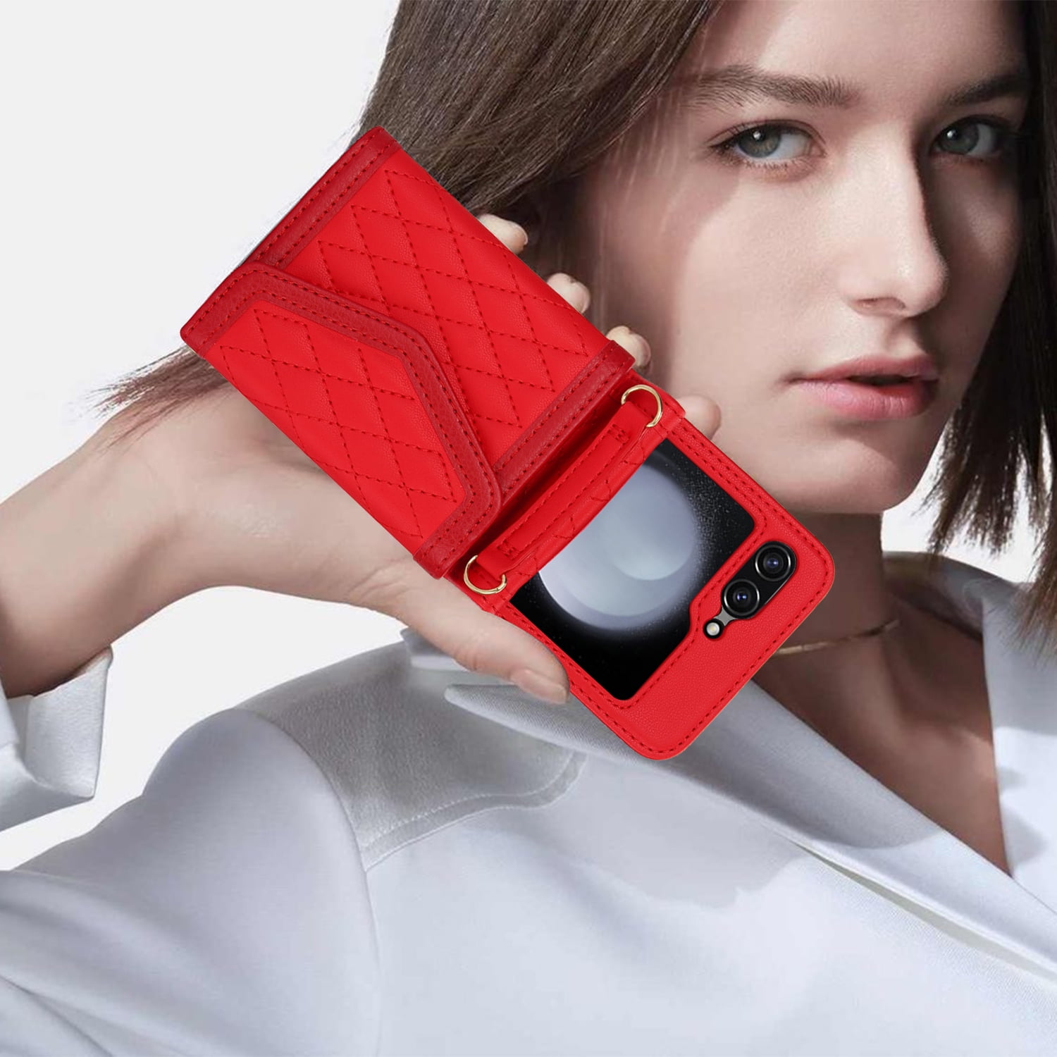 for Motorola Razr 60 / Motorola Razr 2025 Elegant Case Wallet for Women, 4 Card Holder & Shoulder Strap & Wristlet Flip PU Leather Phone Case with RFID Blocking, Red