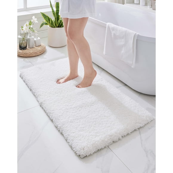 Alfombra de baño Disolla blanca de 60 x 120 cm, antideslizante y esponjosa, lavable