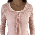 thumbnail image 4 of Stamzod Womens Mesh Long Sleeve Tops Crew Neck Drawstring See Through Tee Shirts Party Club Night Lace Blouse Pink XXL, 4 of 5