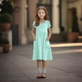 thumbnail image 6 of TQWQT Girls Cyan Dresses Summer Short Sleeve Plain Dress Size 10-12 Kids Crew Neck Party Dress Cute Girls Sundress Tween Girls T-Shirt Dress with Pockets Cyan 120, 6 of 8