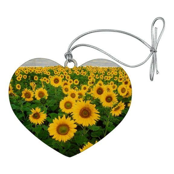 Field of Sunflowers Heart Love Wood Christmas Tree Holiday Ornament