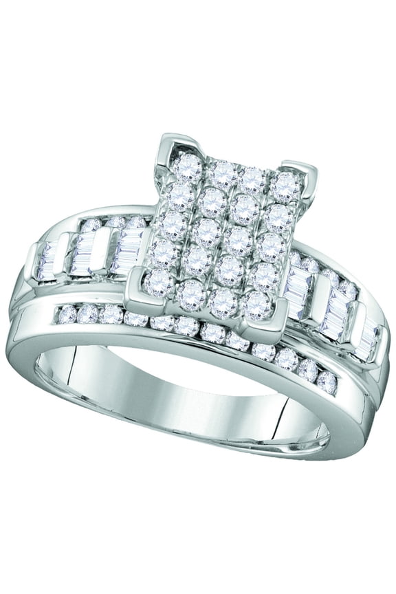 Sterling Silver Womens Round Diamond Rectangle Cluster Bridal Wedding Engagement Ring 3/4 Cttw