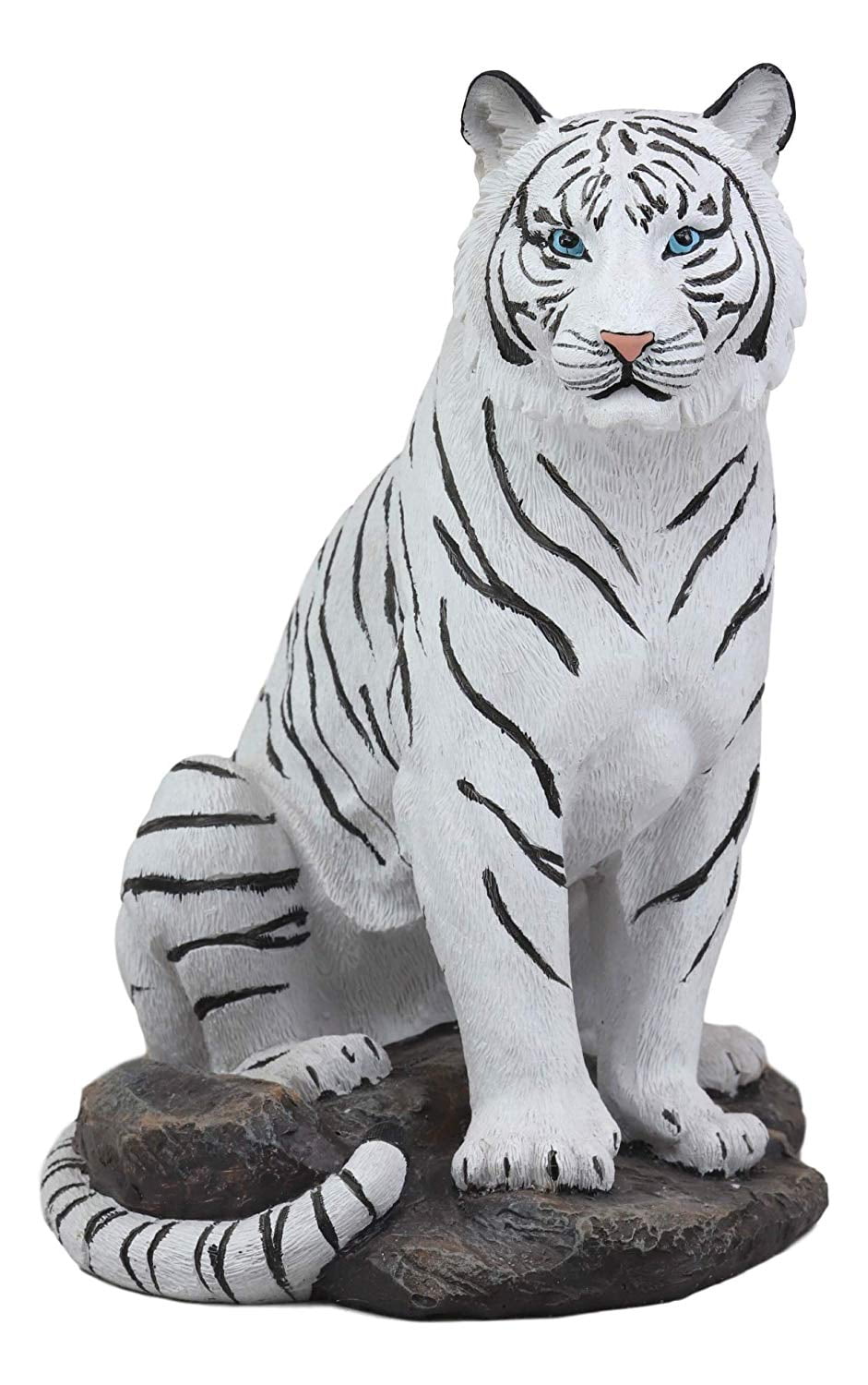 Ebros 9" Tall Sitting Albino The Bengal White Tiger Statue As Predator
