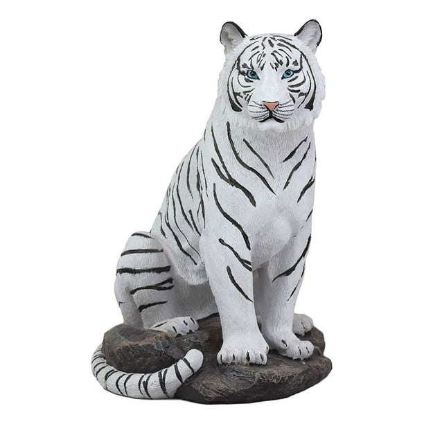 Ebros 9" Tall Sitting Albino The Bengal White Tiger Statue As Predator