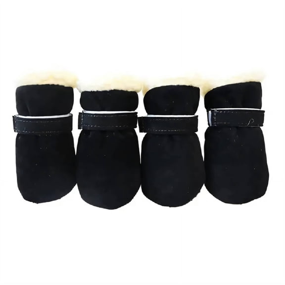 ELORIAH 4Pcs Dog Shoes Soft Suede Material Dog Booties Warm Fleece Lining Dog Boots & Paw Protectors Anti-Slip Sole Dog Rain Boots 4.5x4.0cm,Black