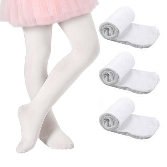 3 Pk Girls Ultra-Soft Footed Dance Stockings Ballet Tights Uniform White M 4-6