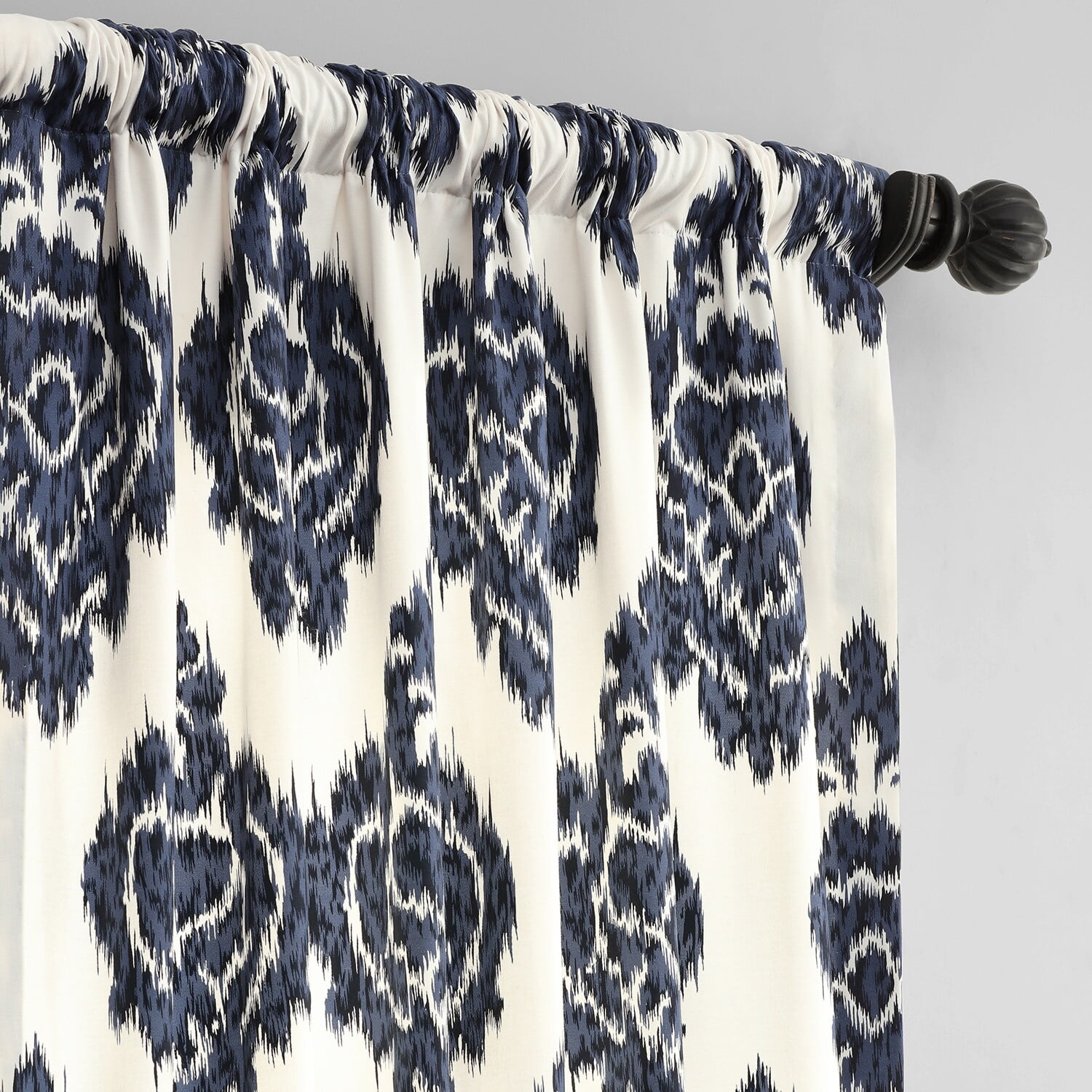 Half Price Drapes Ikat Blue Printed Cotton Curtain Panel, 50W x 84L