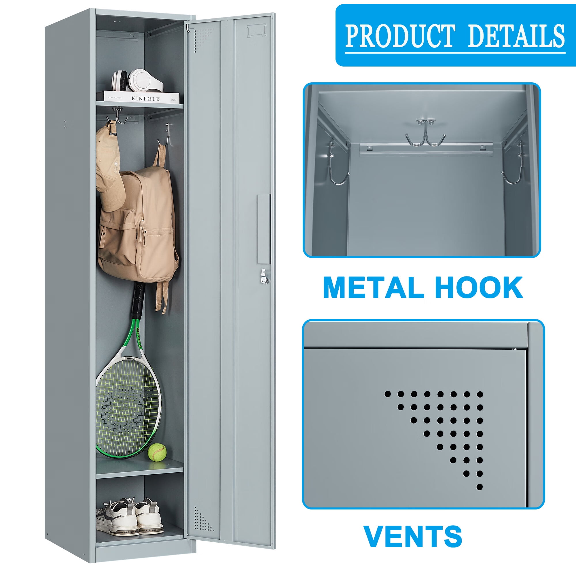 Fesbos Metal Cabinet Gym Storage Home Employees Steel Door,71\