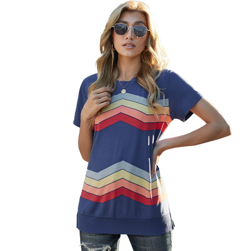 AMCLOS Womens Tops Striped T-Shirts Front Knot Side Twist Tunic Casual Blouses Short/Long Sleeve