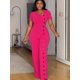 thumbnail image 4 of Monos de mujer para verano, manga corta, color sólido, holgados, moda urbana, pantalones de pierna ancha, pantalones, verano 2024, 4 of 5