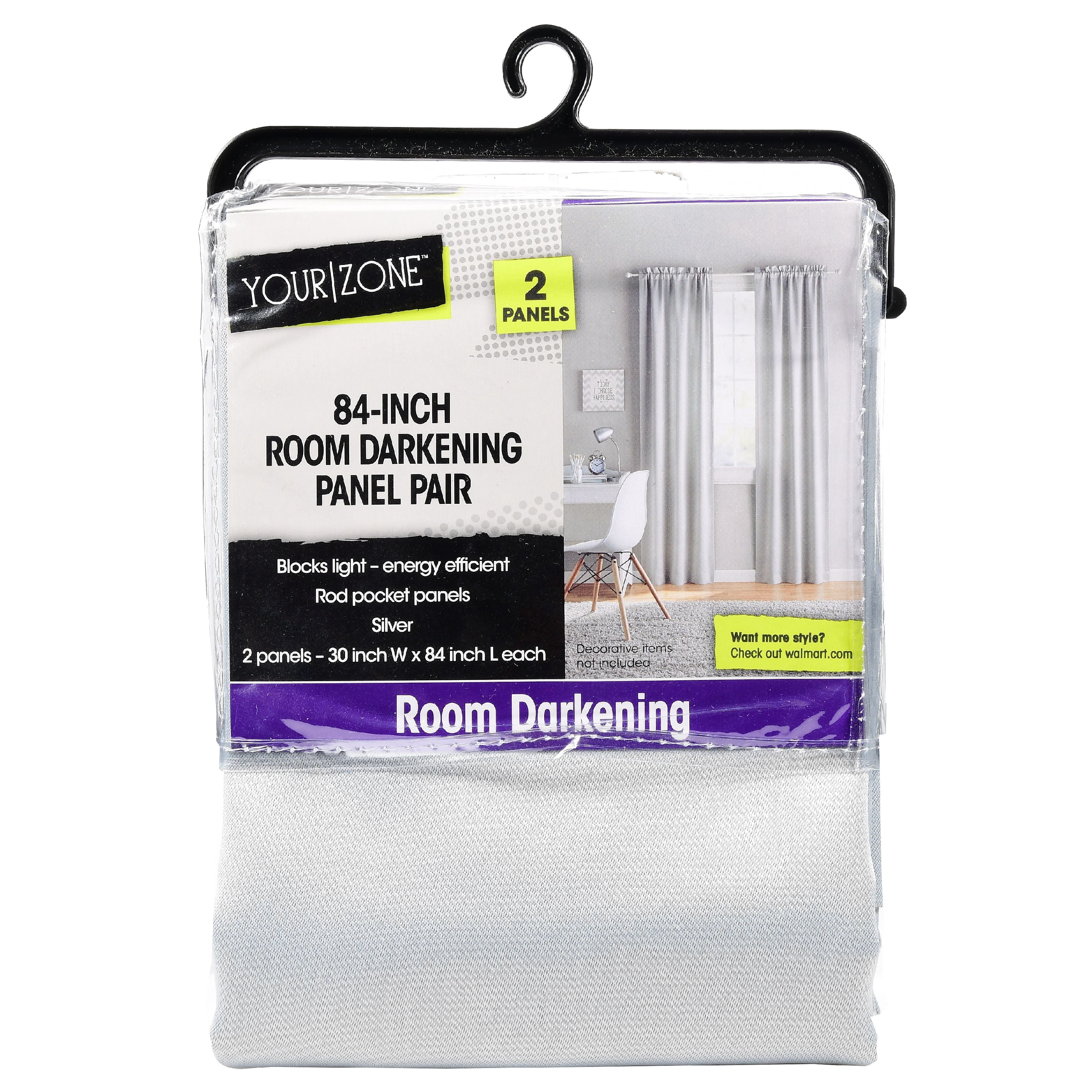 (2 pack) Your Zone Solid Blackout Rod Pocket Curtain Panel Pair, Set of 2, Silver, 30" W x 84" L