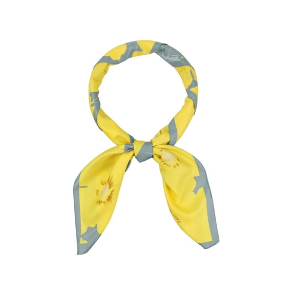 INSPIRE CHIC Women Floral Contrast Color Square Scarf, 35 Large Silk Feeling Satin Scarves Head Wrap Bandanas Yellow Gray 90x90cm/35.4x35.4 inches