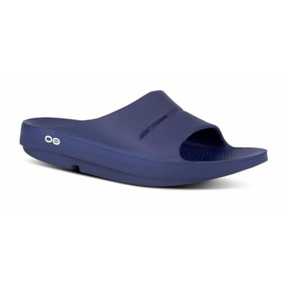 OOFOS OOahh Slide, Navy - Men’s Size 8, Women’s Size 10 - Lightweight Recovery Footwear - Reduces Stress on Feet, Joints & Back - Machine Washable