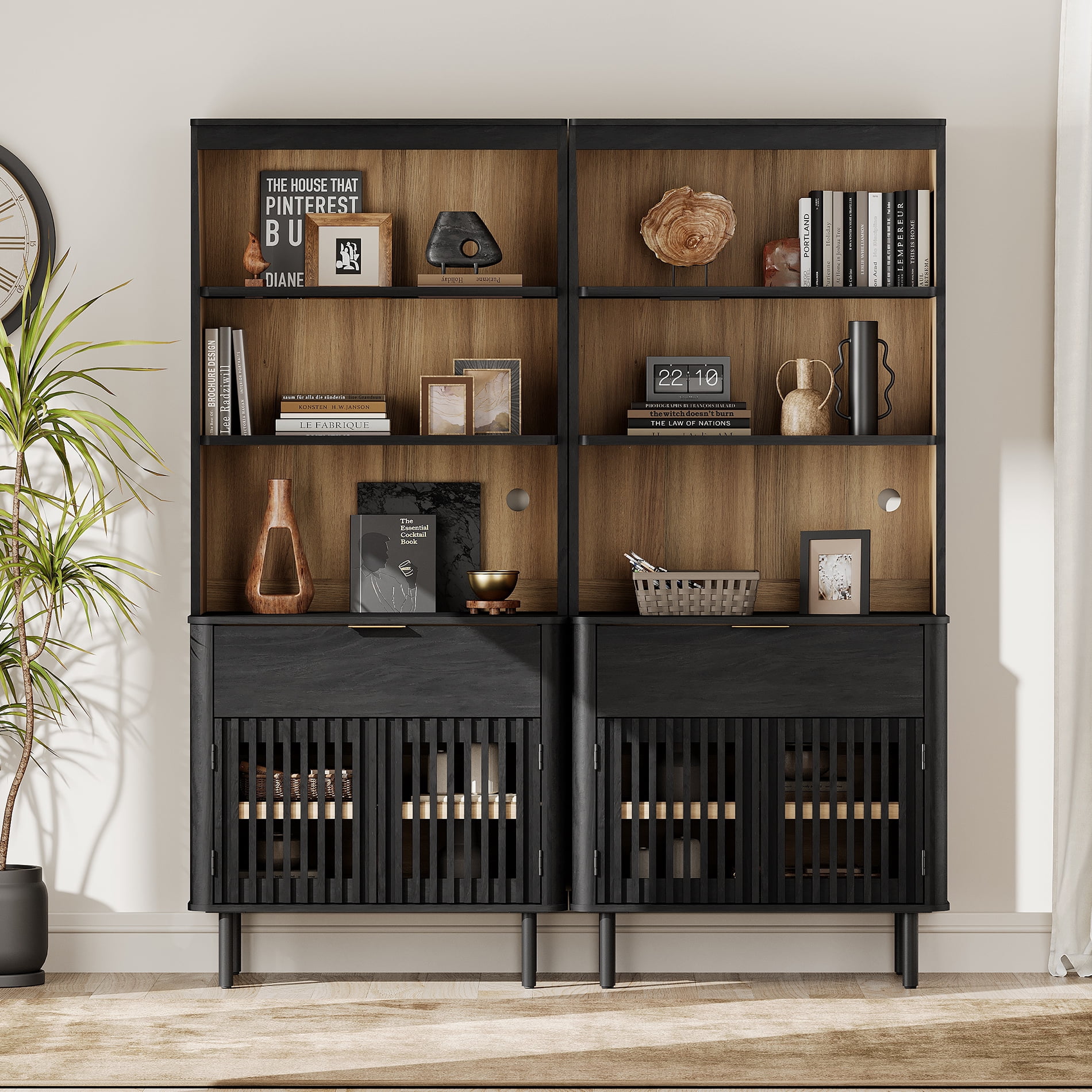 72.8 Inch Tall Bookshelf with Storage Cabinet, 6 Tier Bookcase with Drawer & Adjustable Shelf,Black