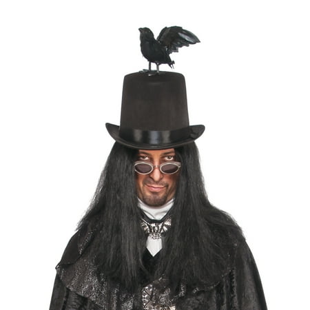 Raven Top Hat Men Gothic Grim Reaper Sorcerer Cap With Attached Bird