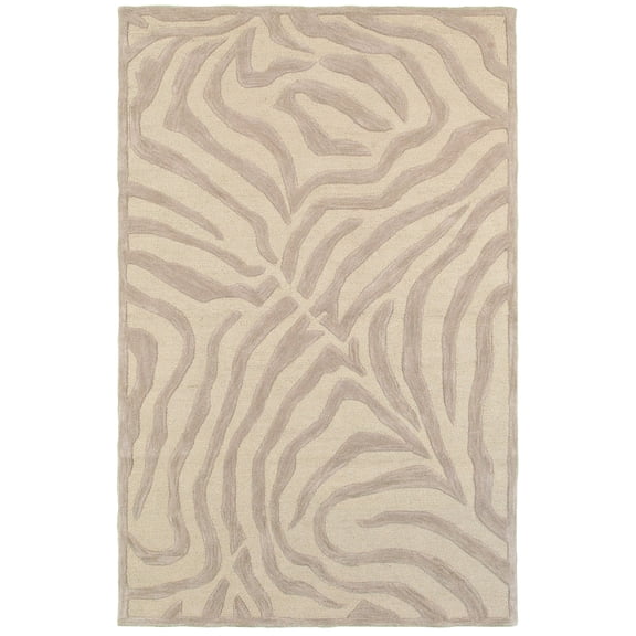 Ox Bay Gael 7'9" x 9'9" Beige/Gray Zebra Print Handmade Wool Indoor Area Rug