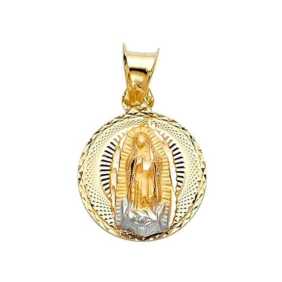 14k Tri-Color Gold Virgin Mary Medallion Pendant Diamond-Cut Communion Charm Jewelry Female Unisex