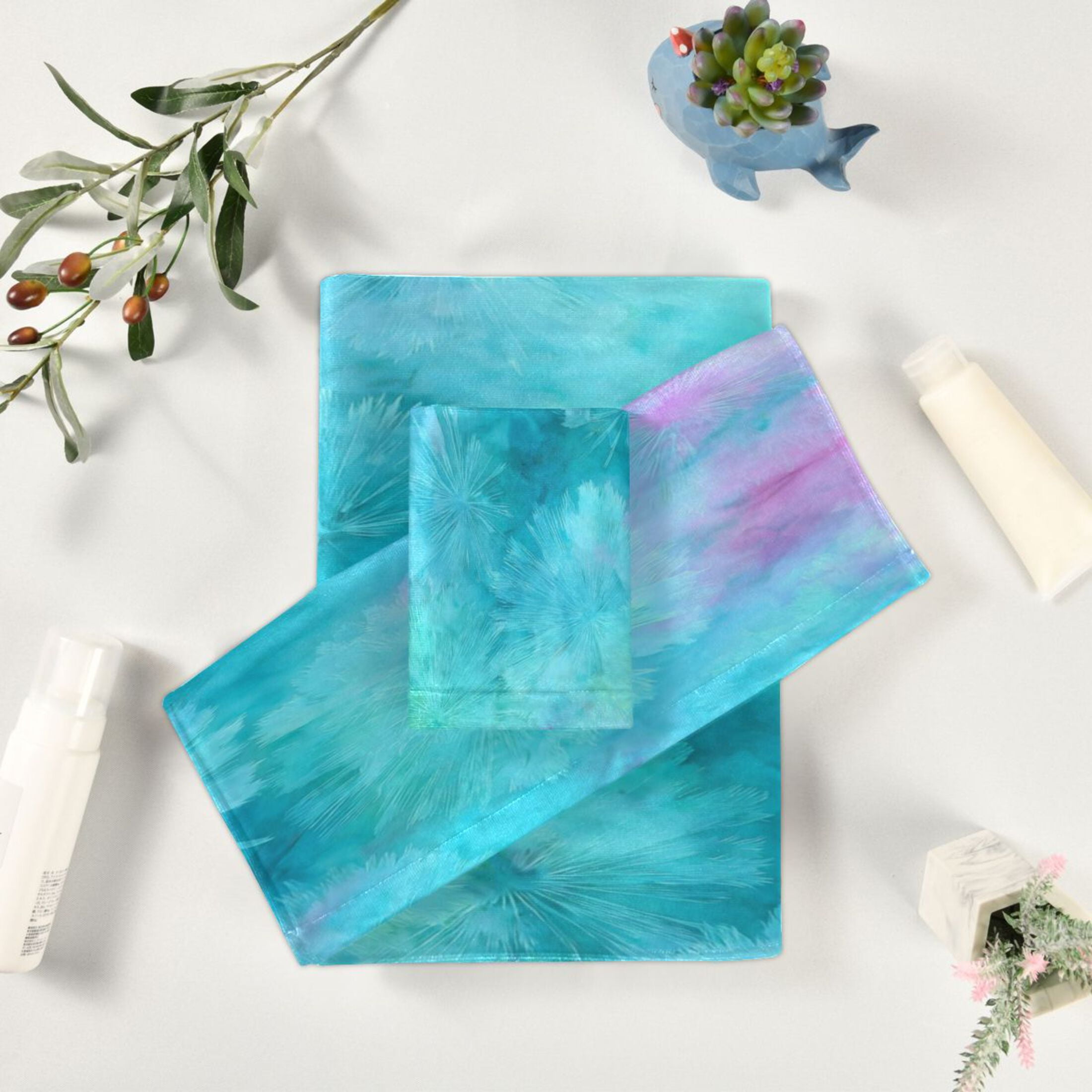 3 Piece Bath Towels Set Bath Towel, Hand Towel and Face Towel for Bathroom, Gym, Hotel Pastel Blue Dandelions