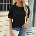 thumbnail image 6 of Jewelreauty Crew Neck Shirts for Women Casual Side Button Short Sleeve T-Shirts Solid Loose Pullover Tops (S, Black), 6 of 9