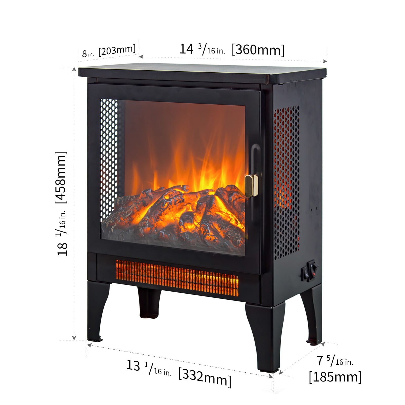 Hommoo Freestanding Portable Electric Fireplace Stove Heater with 3D Flame Effect, Antique Black