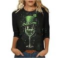 thumbnail image 2 of T-Shirt à Col Rond Imprimé de la Saint-Patrick pour Femmes, Manches Trois Quarts 3/4, Coupe Ample, 2 of 5