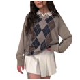 thumbnail image 6 of LYXSSBYX V-Neck Long Sleeve Sweater Tops Hot Sale Clearance for Women Autumn and Winter New Cross-Border Light Brown V-Collar Diamond Knitted Sweater, 6 of 9