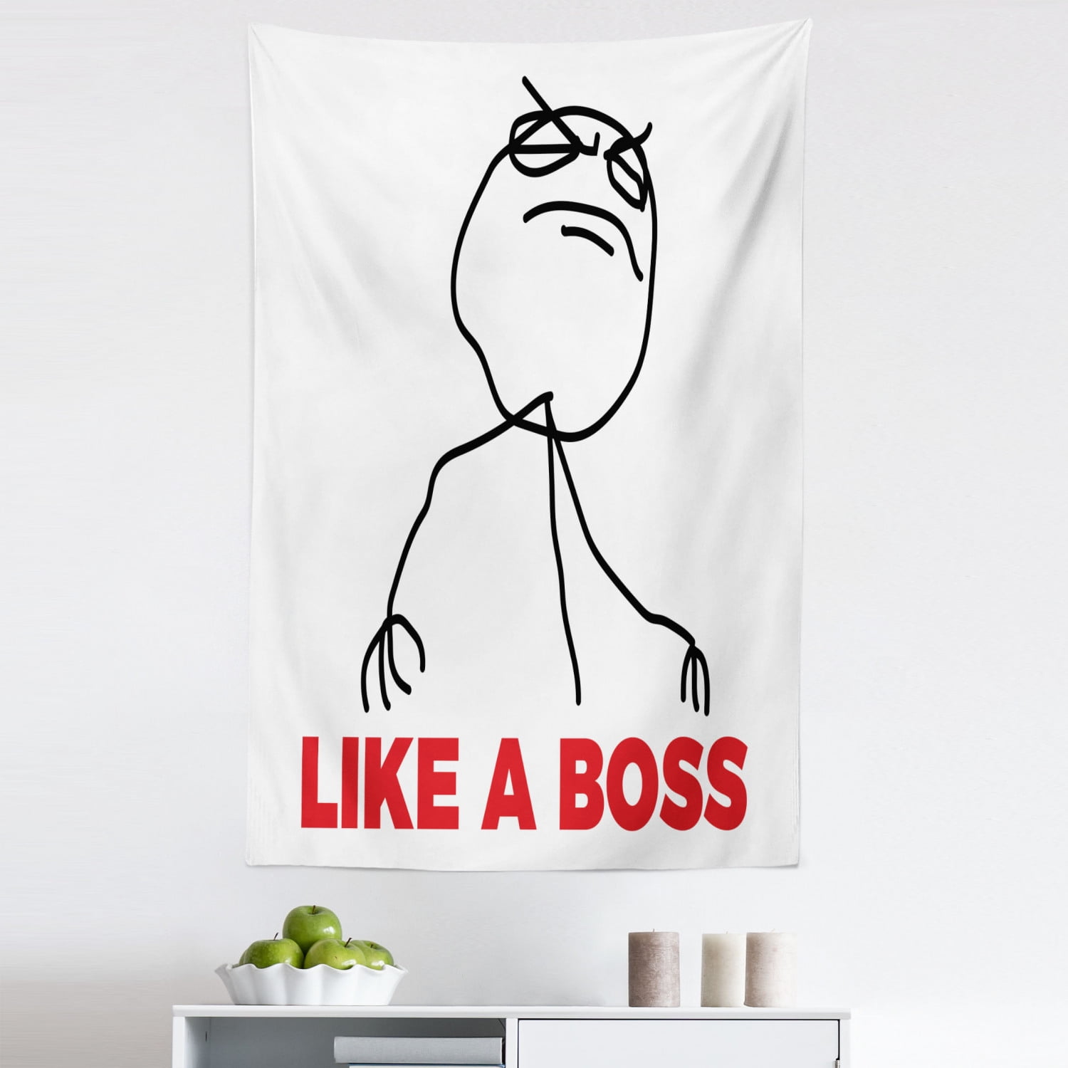 Meme Tapestry, Funny Simple Stickman with Cool Expression and Like