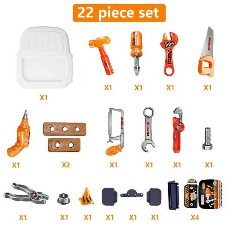 Sunjoy Tech Kids Toy Tool Set - 22 Pieces Pretend Play Construction Toy with Tool Box, Kids Tool Belt %26 Electronic Toy Drill, Toy Tool Set for