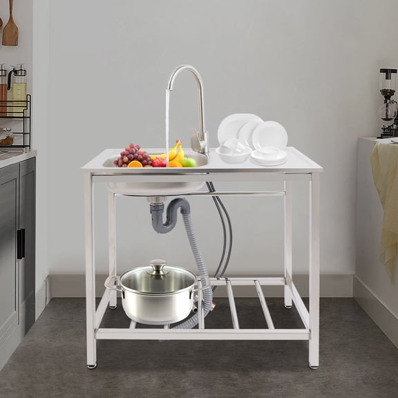 Freestanding Modern Stainless Steel Kitchen Sink with Faucet 35x32cm Basin 40kg Capacity Silver Utility Sink