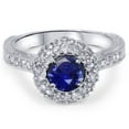 thumbnail image 4 of Pompeii 1ct Blue Sapphire Diamond Halo Vintage Engagement Round Cut Ring 14K Gold (G/H,I1), 4 of 4