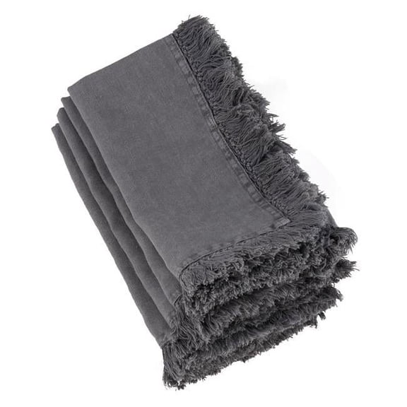 SARO  20 in. Refined Rustic Square Rustic Linen Napkins with Large Fringe Edges - Slate  Set of 4