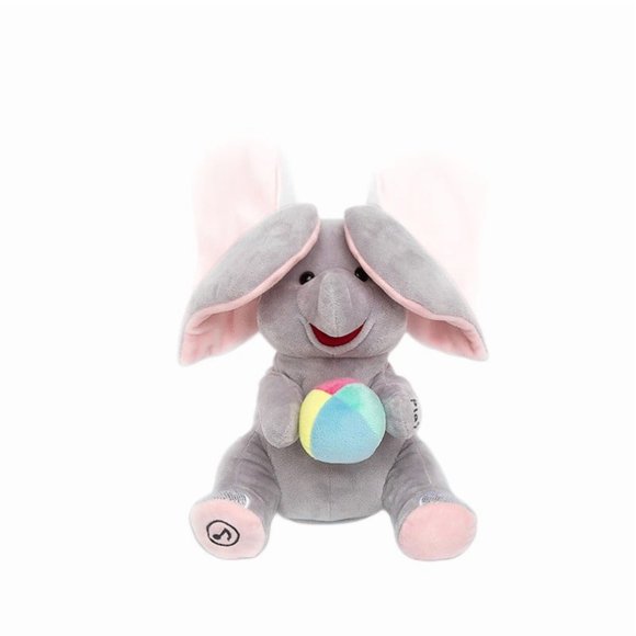 Elephant Pillow 20.5cm Cute Hide And Seek Doll with Interactive Peek-a-Boo Play Soft Plush Material & Musical Surprises Grey Single Piece JASKFLY