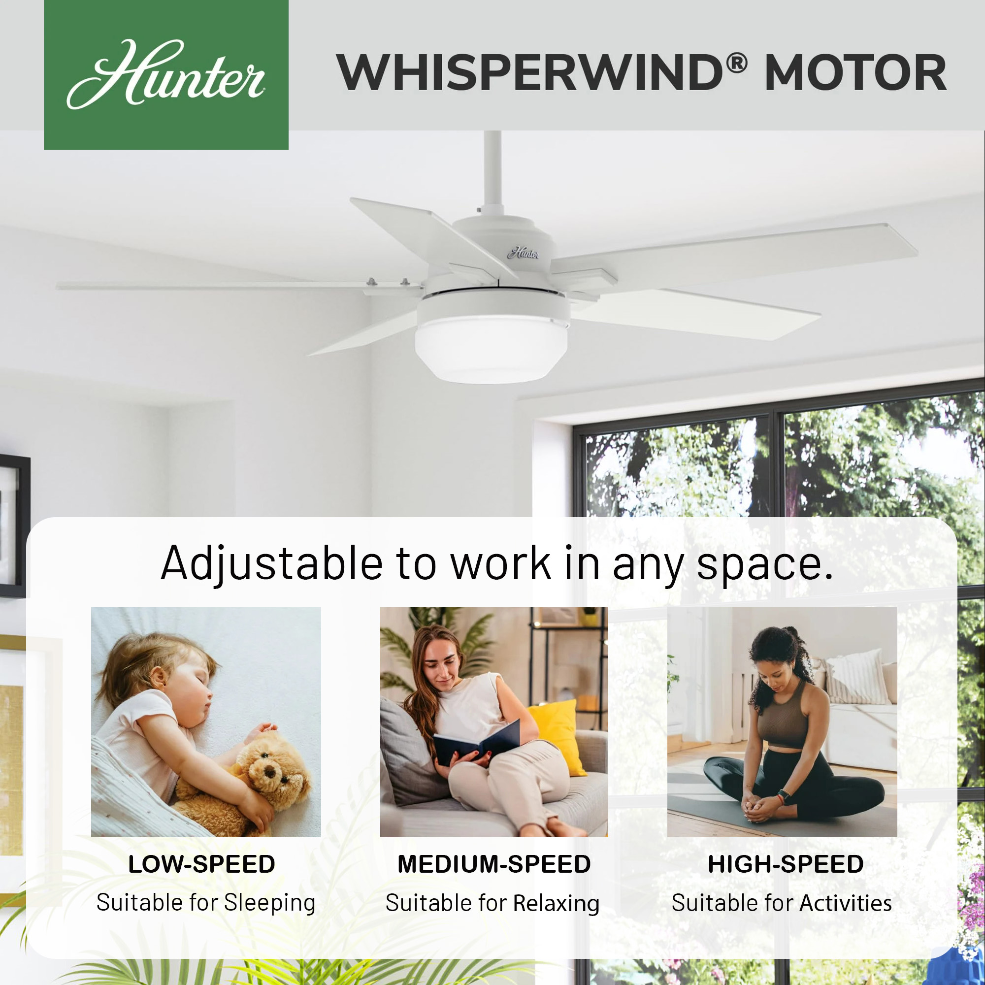 Restored Hunter Fan 52 Inch Matte White Ceiling Fan with Light and Remote Control, Indoor Ceiling Fan for Living Room, Bedroom, Office, Laundry Room, Basement (Refurbished)