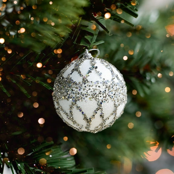 HongHeng 1Pc Glitter Christmas Balls Ornaments White Snowball Ornaments Mini Foam Xmas Hanging Seasonal Decoration for Christmas Tree Winter Decor Party Wedding Supplies
