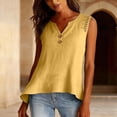 thumbnail image 3 of WTXUE Cotton Linen Sleeveless Tank Tops Boho V Neck Button Tees Shirts Sleeveless Fashion T-Shirts Casual Blouse Loose Fit Loose Fitting Tops Gauze Peasant Summer Blouse Yellow Xxl, 3 of 5