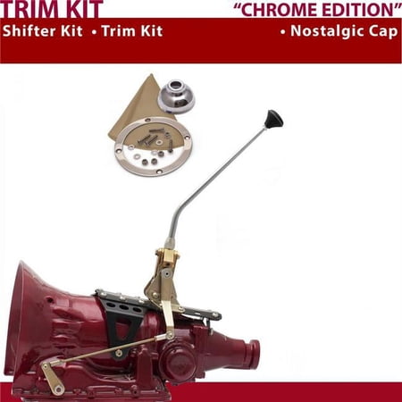 American Shifter AOD Shifter Kit Chrome 12 in. Trim Kit Push Button Cap Tan Boot Ringed Knob for D90B7
