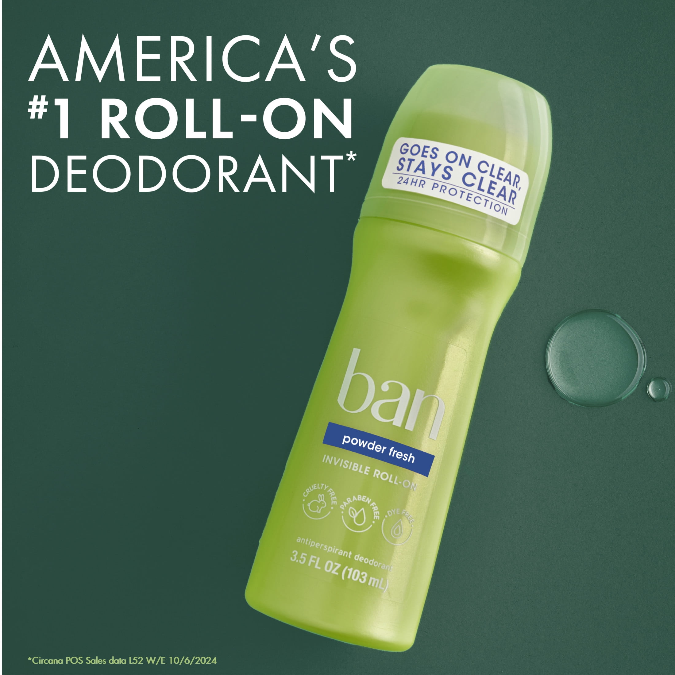 (2 pack) Ban Antiperspirant Deodorant Invisible Roll-On for Women and Men, Powder Fresh, 3.5 fl oz