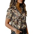 thumbnail image 5 of QASIEATN Women's Retro Shirt Women's Satin Printed Short Sleeved Shirt Vacation Style Shirt, 5 of 7