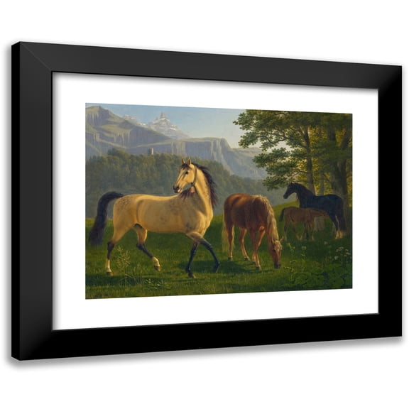Johann Jakob Biedermann 24x19 Black Modern Framed Museum Art Print Titled - Horses in Front of Horses in Landscape