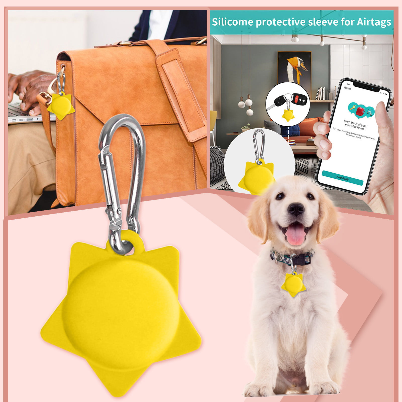 +Keychain for Apple AirTag Multicolor 4 Pack Design for Dog Pet Collar Holder AirTags ，Key Ring Accessories with Keychain Holder Cover amasing Airtag Case 